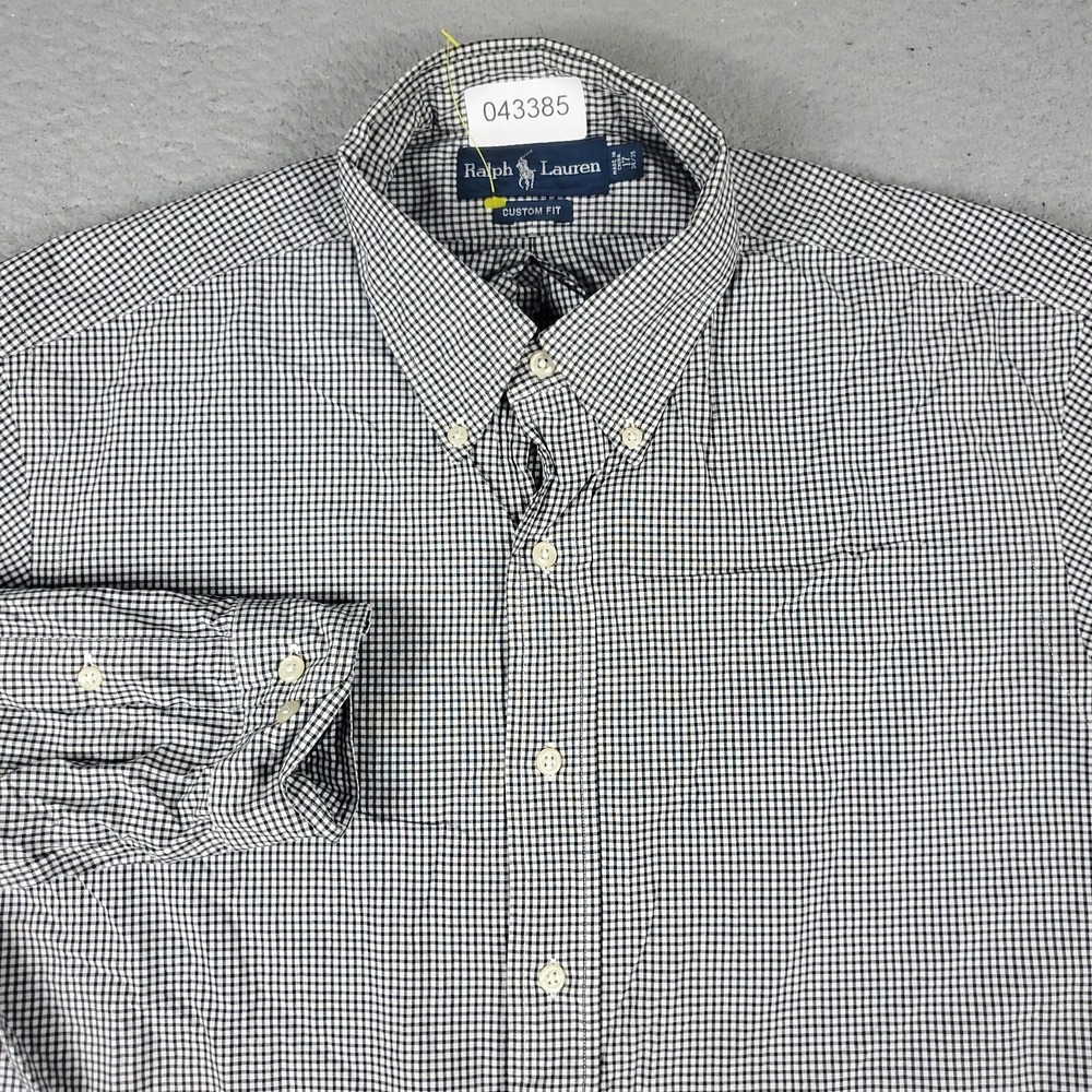 Ralph Lauren Mens 17 34/35 Black White Check Dress Shirt Button Up Custom Fit